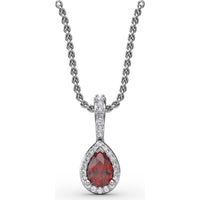 Pear-Shaped Ruby Pendant with Diamond Halo and Pavé Bail by Fana - 0.65 Carat Total Ruby Weight