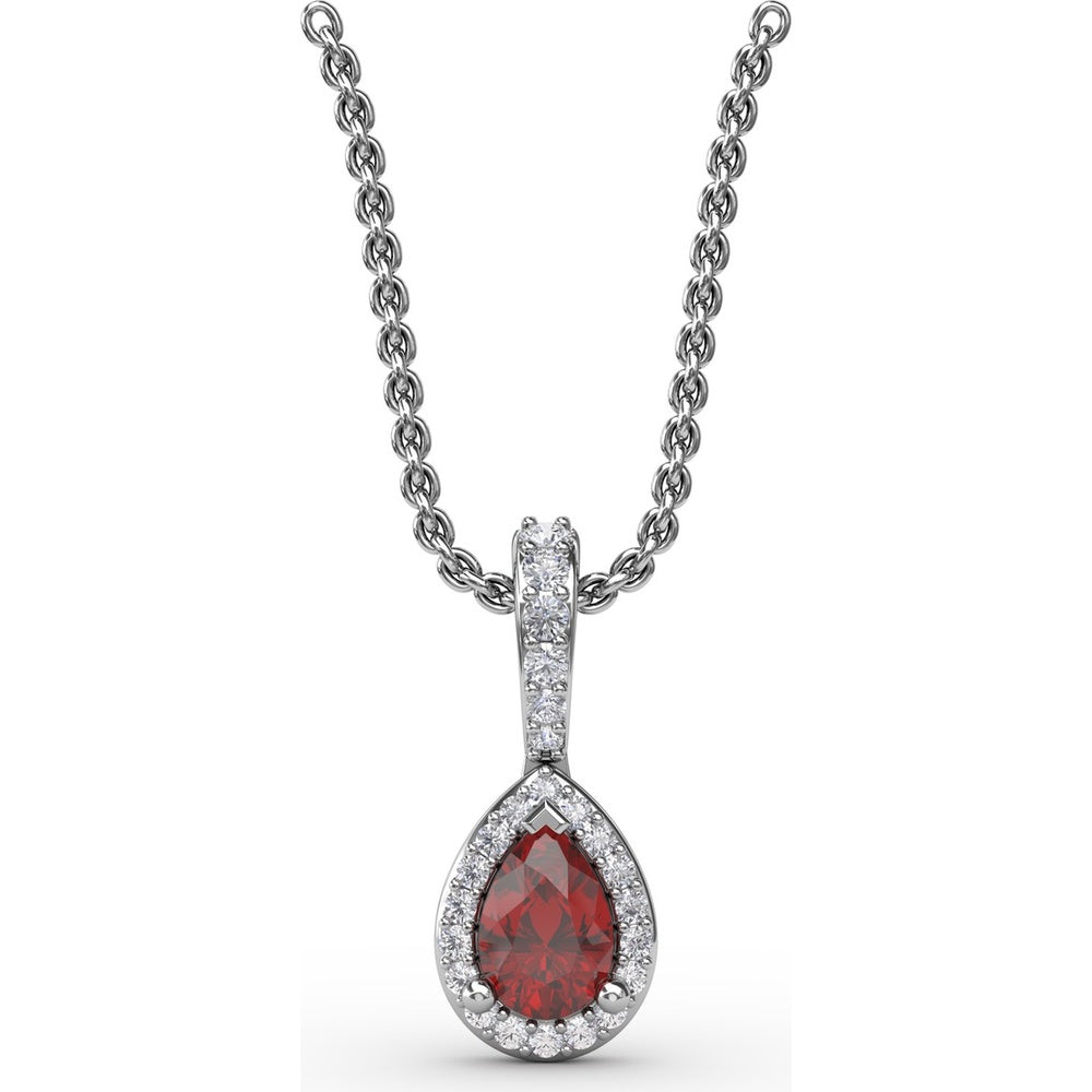 Pear-Shaped Ruby Pendant with Diamond Halo and Pavé Bail by Fana - 0.65 Carat Total Ruby Weight