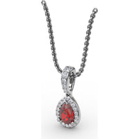 Pear-Shaped Ruby Pendant with Diamond Halo and Pavé Bail by Fana - 0.65 Carat Total Ruby Weight
