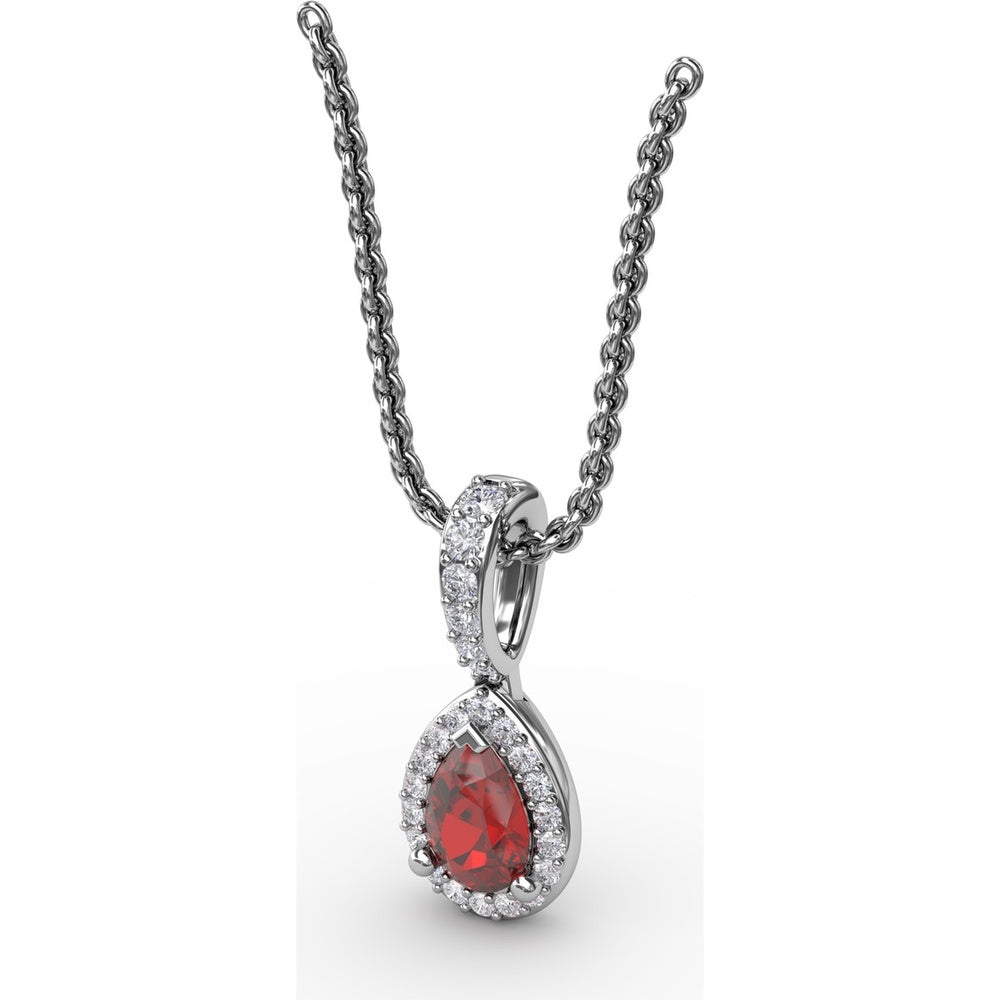 Pear-Shaped Ruby Pendant with Diamond Halo and Pavé Bail by Fana - 0.65 Carat Total Ruby Weight