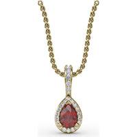 Pear-Shaped Ruby Pendant with Diamond Halo and Pavé Bail by Fana - 0.65 Carat Total Ruby Weight