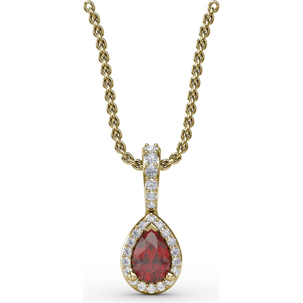 Pear-Shaped Ruby Pendant with Diamond Halo and Pavé Bail by Fana - 0.65 Carat Total Ruby Weight