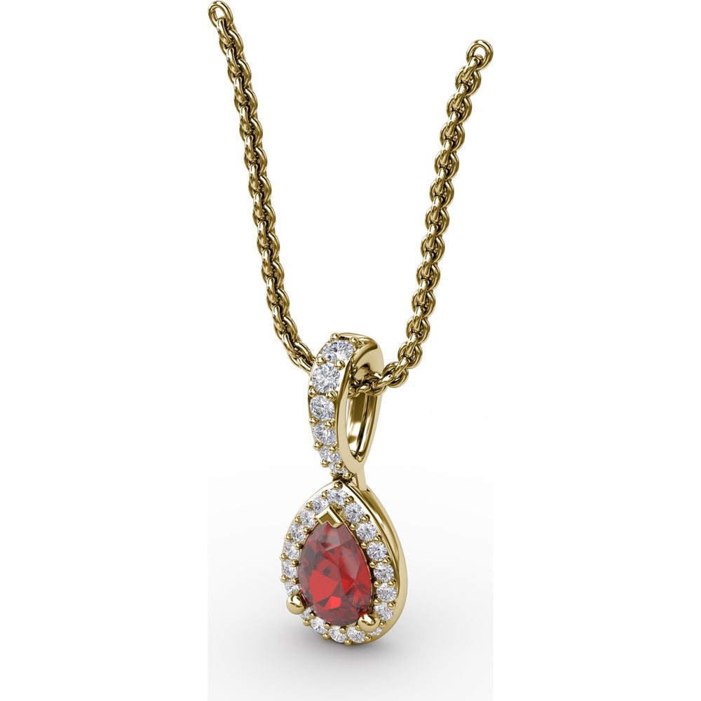 Pear-Shaped Ruby Pendant with Diamond Halo and Pavé Bail by Fana - 0.65 Carat Total Ruby Weight