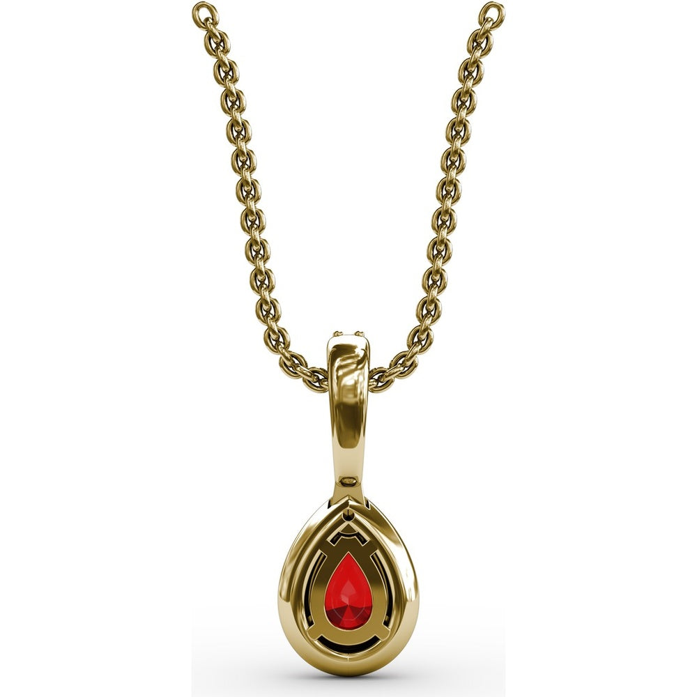 Pear-Shaped Ruby Pendant with Diamond Halo and Pavé Bail by Fana - 0.65 Carat Total Ruby Weight