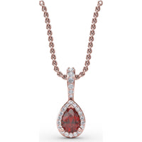 Pear-Shaped Ruby Pendant with Diamond Halo and Pavé Bail by Fana - 0.65 Carat Total Ruby Weight