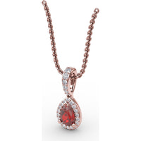 Pear-Shaped Ruby Pendant with Diamond Halo and Pavé Bail by Fana - 0.65 Carat Total Ruby Weight
