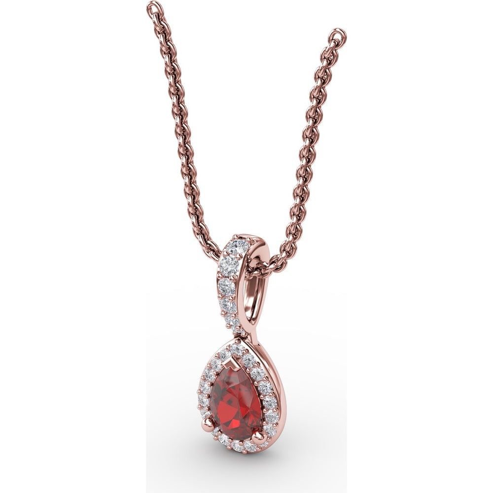 Pear-Shaped Ruby Pendant with Diamond Halo and Pavé Bail by Fana - 0.65 Carat Total Ruby Weight