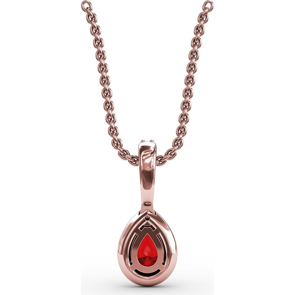 Pear-Shaped Ruby Pendant with Diamond Halo and Pavé Bail by Fana - 0.65 Carat Total Ruby Weight