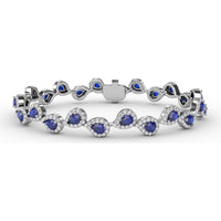Pear-Shaped Sapphire and Diamond Halo Link Bracelet by Fana - 7.16 Carat Total Gemstone Weight