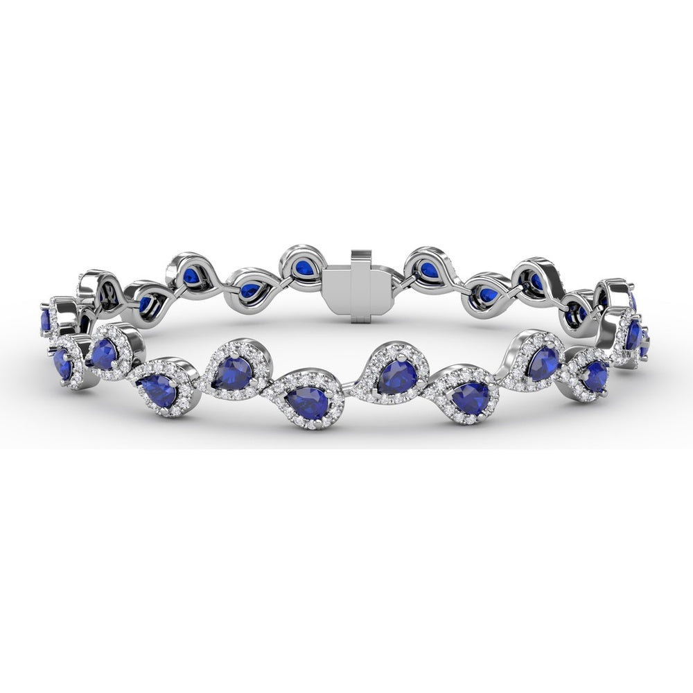 Pear-Shaped Sapphire and Diamond Halo Link Bracelet by Fana - 7.16 Carat Total Gemstone Weight