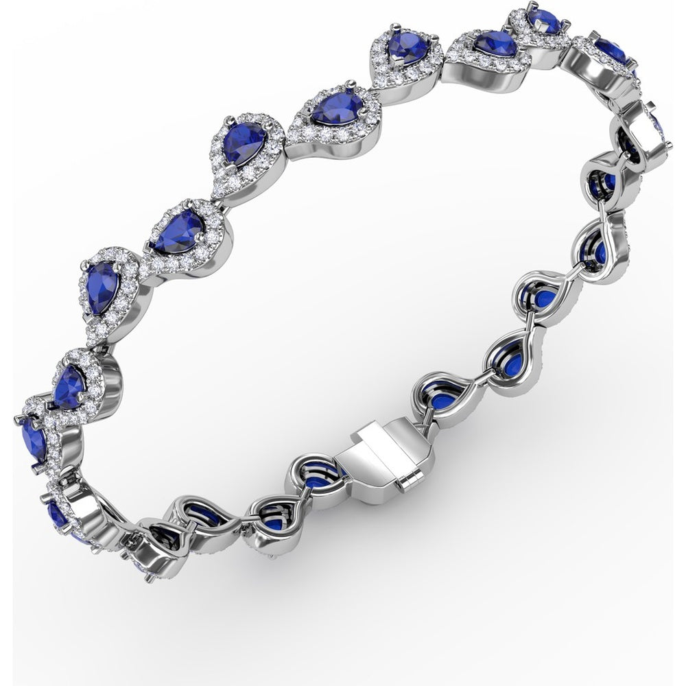 Pear-Shaped Sapphire and Diamond Halo Link Bracelet by Fana - 7.16 Carat Total Gemstone Weight