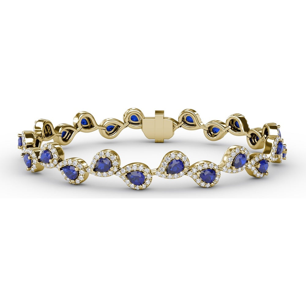 Pear-Shaped Sapphire and Diamond Halo Link Bracelet by Fana - 7.16 Carat Total Gemstone Weight
