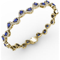 Pear-Shaped Sapphire and Diamond Halo Link Bracelet by Fana - 7.16 Carat Total Gemstone Weight
