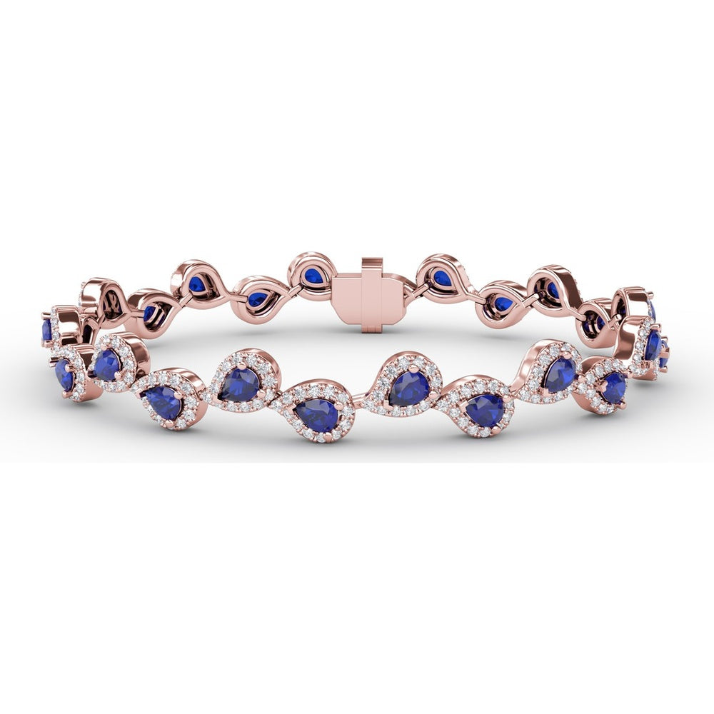 Pear-Shaped Sapphire and Diamond Halo Link Bracelet by Fana - 7.16 Carat Total Gemstone Weight