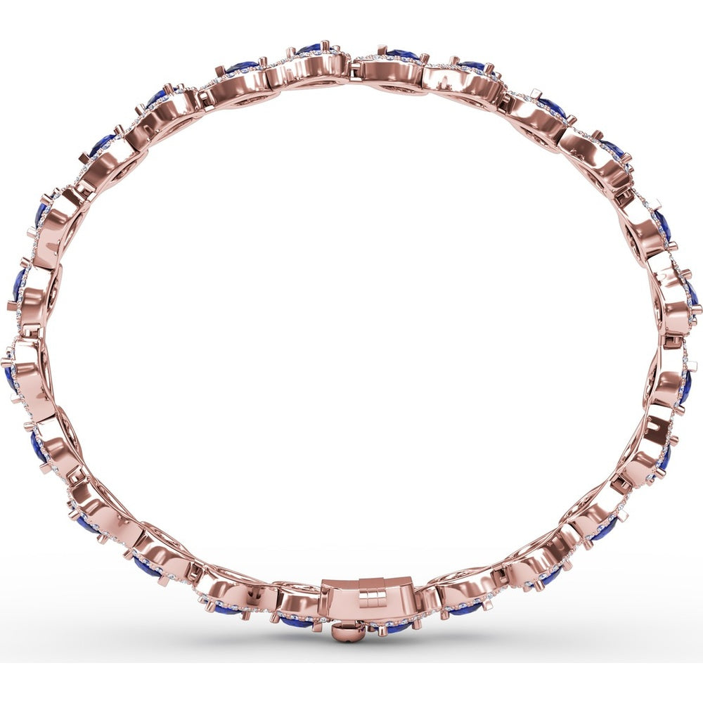 Pear-Shaped Sapphire and Diamond Halo Link Bracelet by Fana - 7.16 Carat Total Gemstone Weight