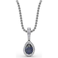 Pear-Shaped Sapphire and Diamond Halo Statement Pendant with Pavé Bail by Fana - 0.65 Carat Total Gemstone Weight