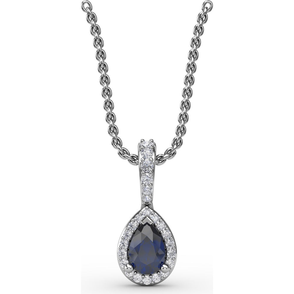 Pear-Shaped Sapphire and Diamond Halo Statement Pendant with Pavé Bail by Fana - 0.65 Carat Total Gemstone Weight