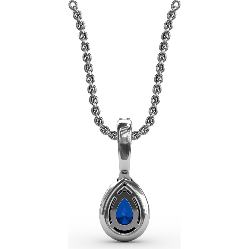 Pear-Shaped Sapphire and Diamond Halo Statement Pendant with Pavé Bail by Fana - 0.65 Carat Total Gemstone Weight