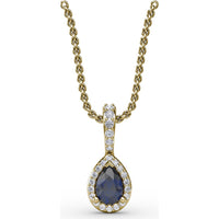 Pear-Shaped Sapphire and Diamond Halo Statement Pendant with Pavé Bail by Fana - 0.65 Carat Total Gemstone Weight
