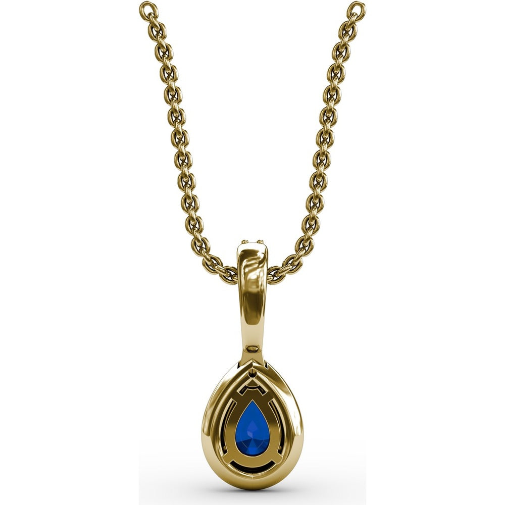 Pear-Shaped Sapphire and Diamond Halo Statement Pendant with Pavé Bail by Fana - 0.65 Carat Total Gemstone Weight