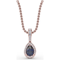 Pear-Shaped Sapphire and Diamond Halo Statement Pendant with Pavé Bail by Fana - 0.65 Carat Total Gemstone Weight