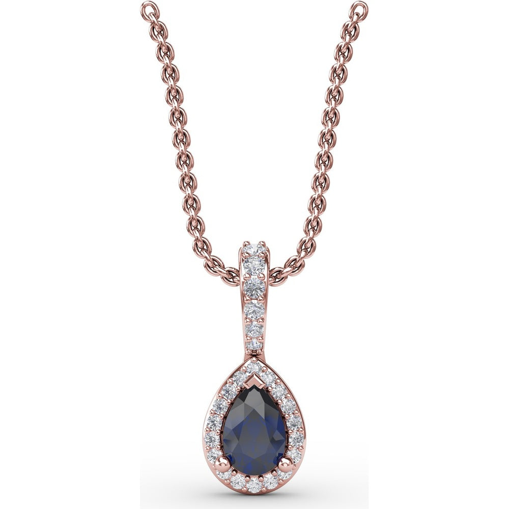 Pear-Shaped Sapphire and Diamond Halo Statement Pendant with Pavé Bail by Fana - 0.65 Carat Total Gemstone Weight