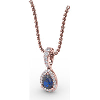 Pear-Shaped Sapphire and Diamond Halo Statement Pendant with Pavé Bail by Fana - 0.65 Carat Total Gemstone Weight