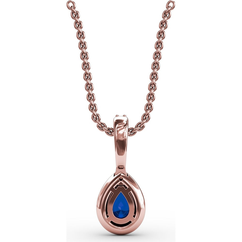 Pear-Shaped Sapphire and Diamond Halo Statement Pendant with Pavé Bail by Fana - 0.65 Carat Total Gemstone Weight