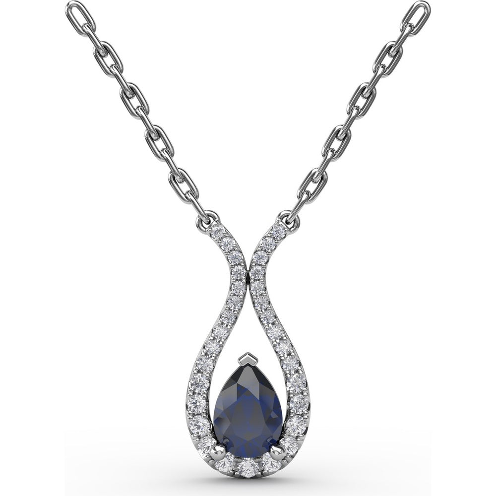 Pear-Shaped Sapphire and Diamond Teardrop Pendant by Fana - 1.03 Carat Total Gemstone Weight