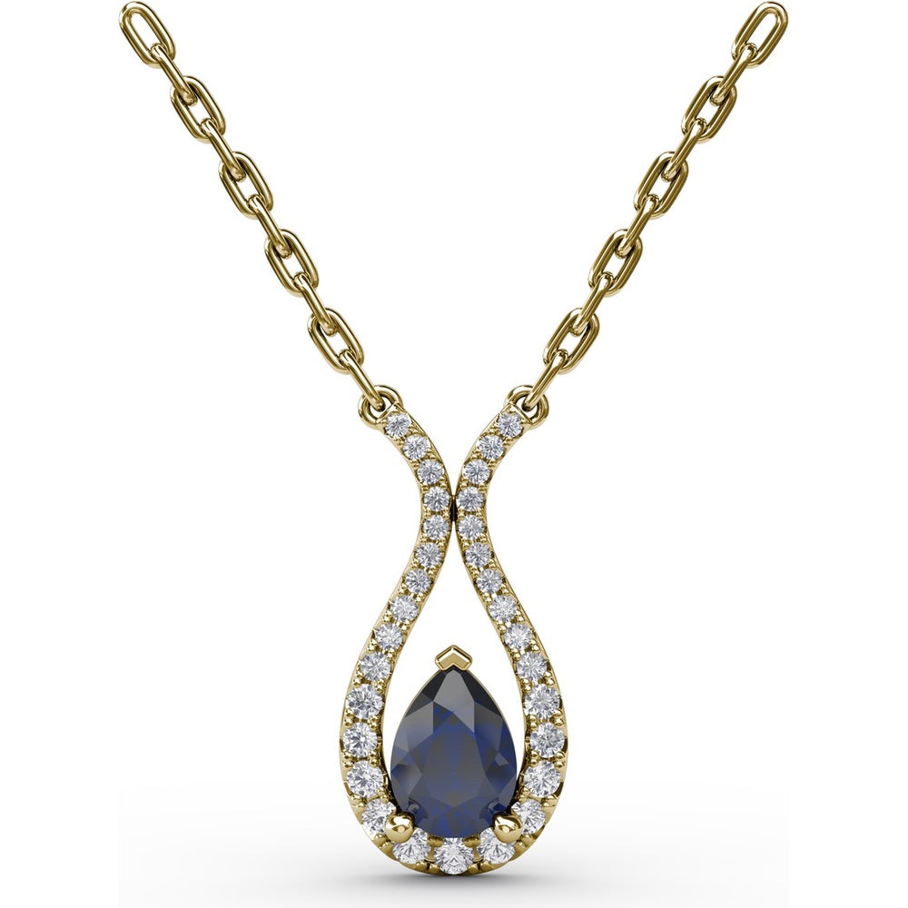 Pear-Shaped Sapphire and Diamond Teardrop Pendant by Fana - 1.03 Carat Total Gemstone Weight