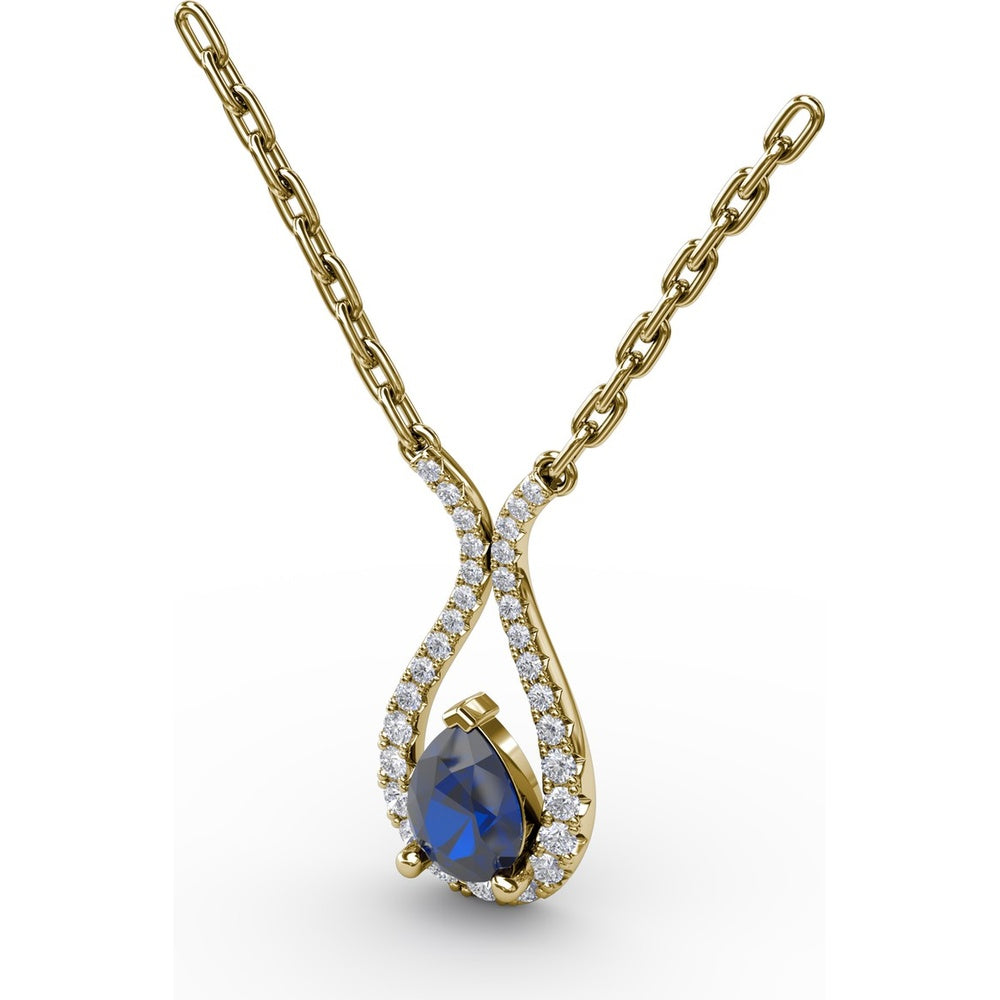 Pear-Shaped Sapphire and Diamond Teardrop Pendant by Fana - 1.03 Carat Total Gemstone Weight