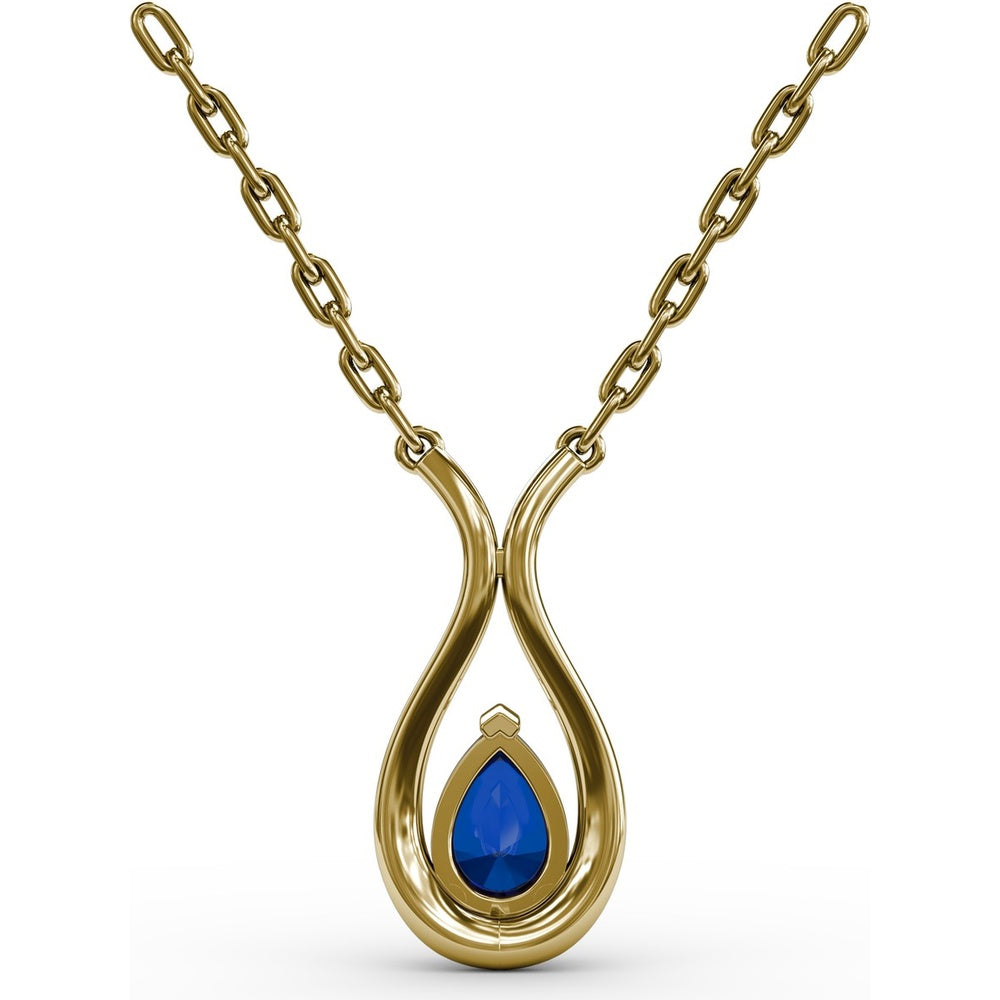 Pear-Shaped Sapphire and Diamond Teardrop Pendant by Fana - 1.03 Carat Total Gemstone Weight