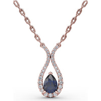 Pear-Shaped Sapphire and Diamond Teardrop Pendant by Fana - 1.03 Carat Total Gemstone Weight