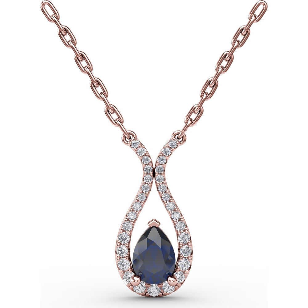 Pear-Shaped Sapphire and Diamond Teardrop Pendant by Fana - 1.03 Carat Total Gemstone Weight