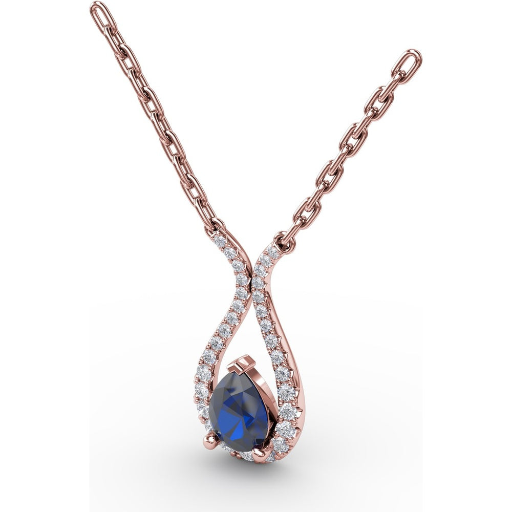 Pear-Shaped Sapphire and Diamond Teardrop Pendant by Fana - 1.03 Carat Total Gemstone Weight