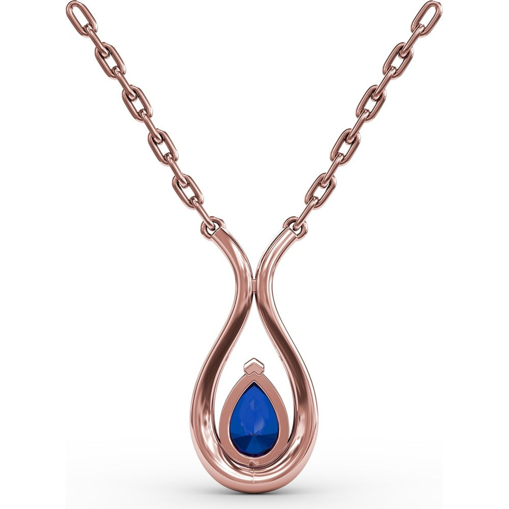 Pear-Shaped Sapphire and Diamond Teardrop Pendant by Fana - 1.03 Carat Total Gemstone Weight