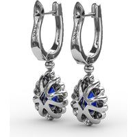 Pear-Shaped Sapphire and Double Diamond Halo Dangle Earrings with Pavé Bar by Fana - 1.55 Carat Total Gemstone Weight