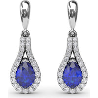 Pear-Shaped Sapphire Drop Earrings with Pavé Diamond Wrap by Fana - 1.60 Carat Total Gemstone Weight
