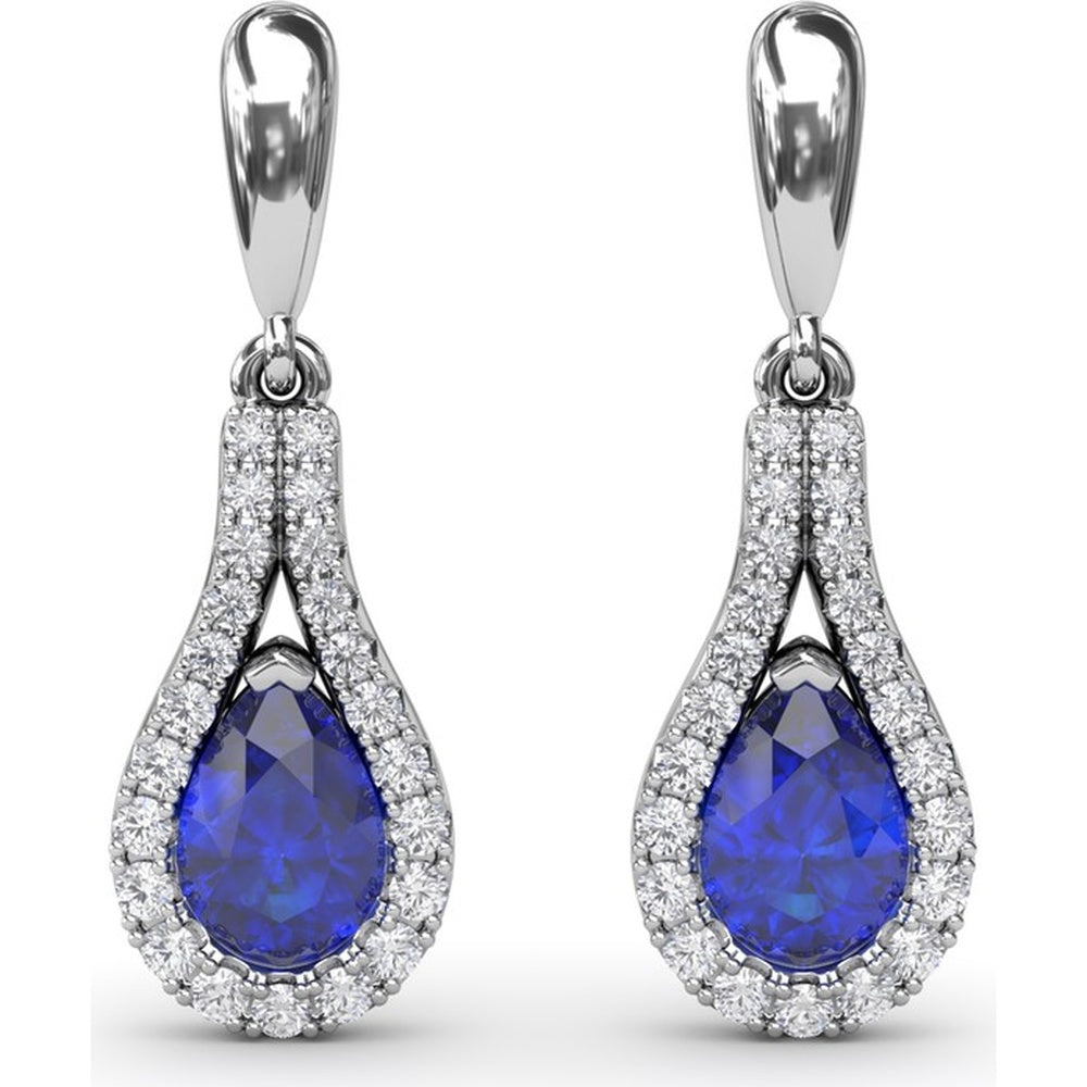 Pear-Shaped Sapphire Drop Earrings with Pavé Diamond Wrap by Fana - 1.60 Carat Total Gemstone Weight