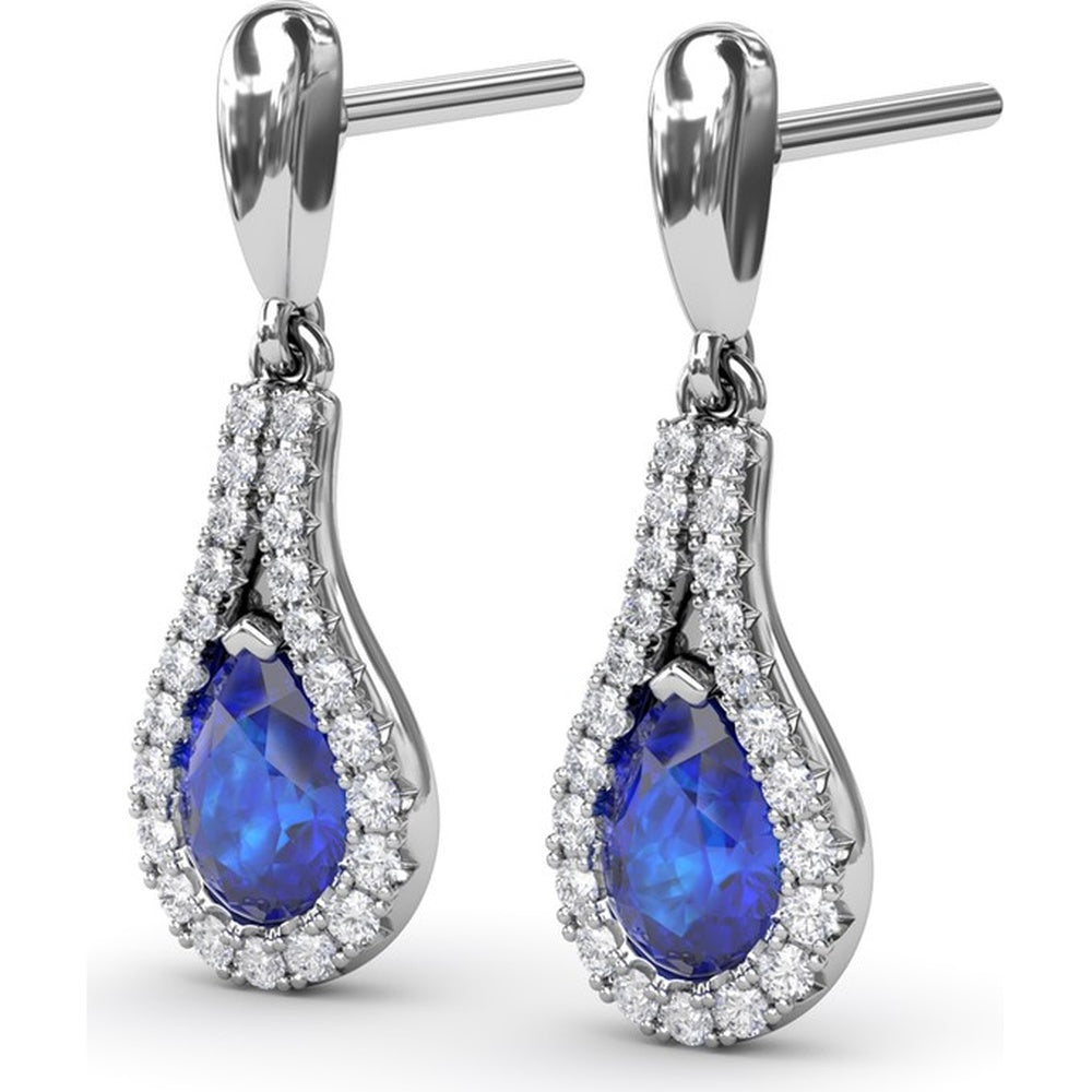 Pear-Shaped Sapphire Drop Earrings with Pavé Diamond Wrap by Fana - 1.60 Carat Total Gemstone Weight