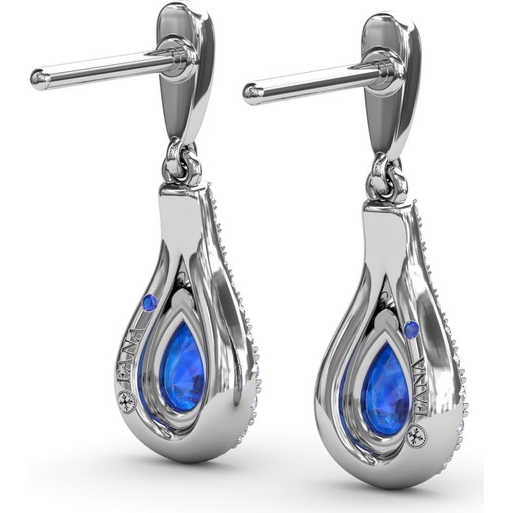 Pear-Shaped Sapphire Drop Earrings with Pavé Diamond Wrap by Fana - 1.60 Carat Total Gemstone Weight