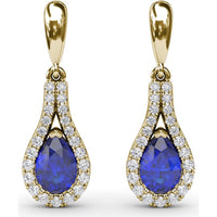 Pear-Shaped Sapphire Drop Earrings with Pavé Diamond Wrap by Fana - 1.60 Carat Total Gemstone Weight