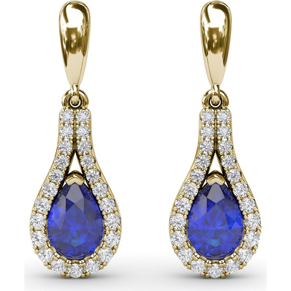 Pear-Shaped Sapphire Drop Earrings with Pavé Diamond Wrap by Fana - 1.60 Carat Total Gemstone Weight