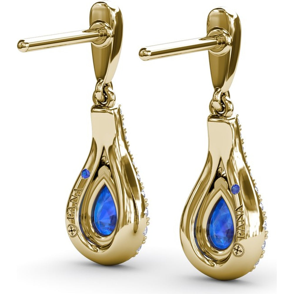 Pear-Shaped Sapphire Drop Earrings with Pavé Diamond Wrap by Fana - 1.60 Carat Total Gemstone Weight