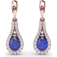 Pear-Shaped Sapphire Drop Earrings with Pavé Diamond Wrap by Fana - 1.60 Carat Total Gemstone Weight