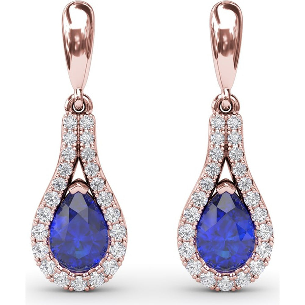 Pear-Shaped Sapphire Drop Earrings with Pavé Diamond Wrap by Fana - 1.60 Carat Total Gemstone Weight