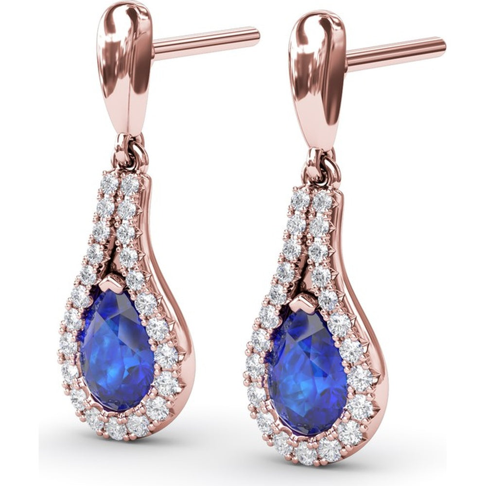 Pear-Shaped Sapphire Drop Earrings with Pavé Diamond Wrap by Fana - 1.60 Carat Total Gemstone Weight