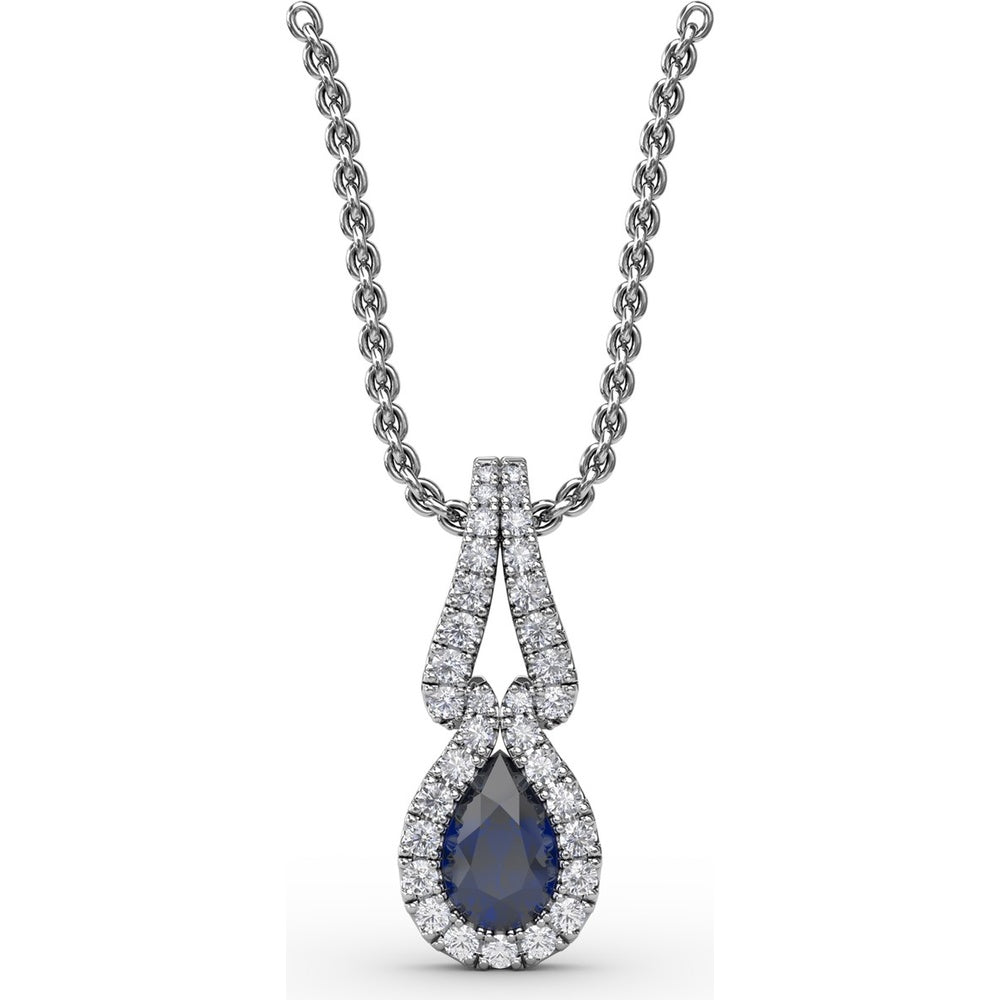 Pear-Shaped Sapphire Pendant with Diamond Halo by Fana - 0.73 Carat Total Gemstone Weight