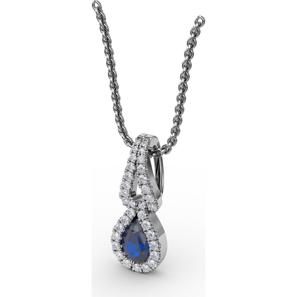 Pear-Shaped Sapphire Pendant with Diamond Halo by Fana - 0.73 Carat Total Gemstone Weight
