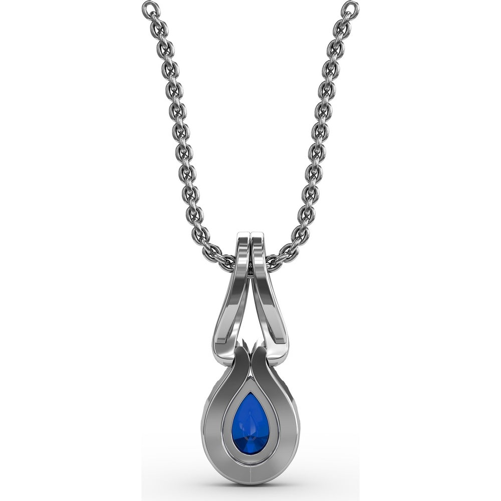 Pear-Shaped Sapphire Pendant with Diamond Halo by Fana - 0.73 Carat Total Gemstone Weight